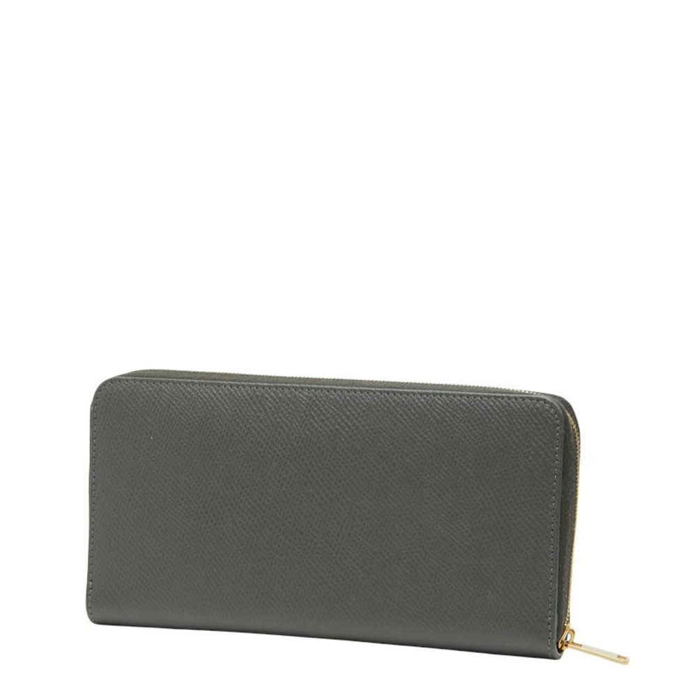 Celine Long Gray Round Leather Zip Wallet Gray
